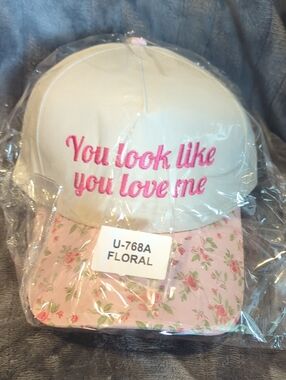 Zenana Outfitters Cream Cap with Pink Floral Brim and Script